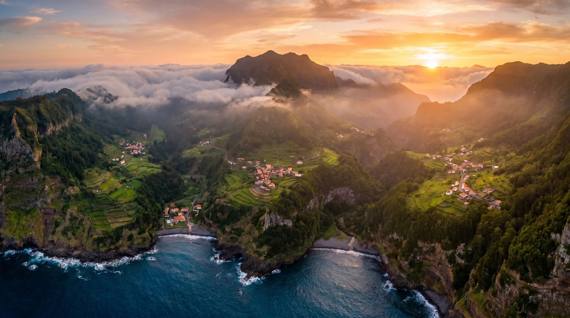 Dramatic mountain landscape above the clouds in Madeira