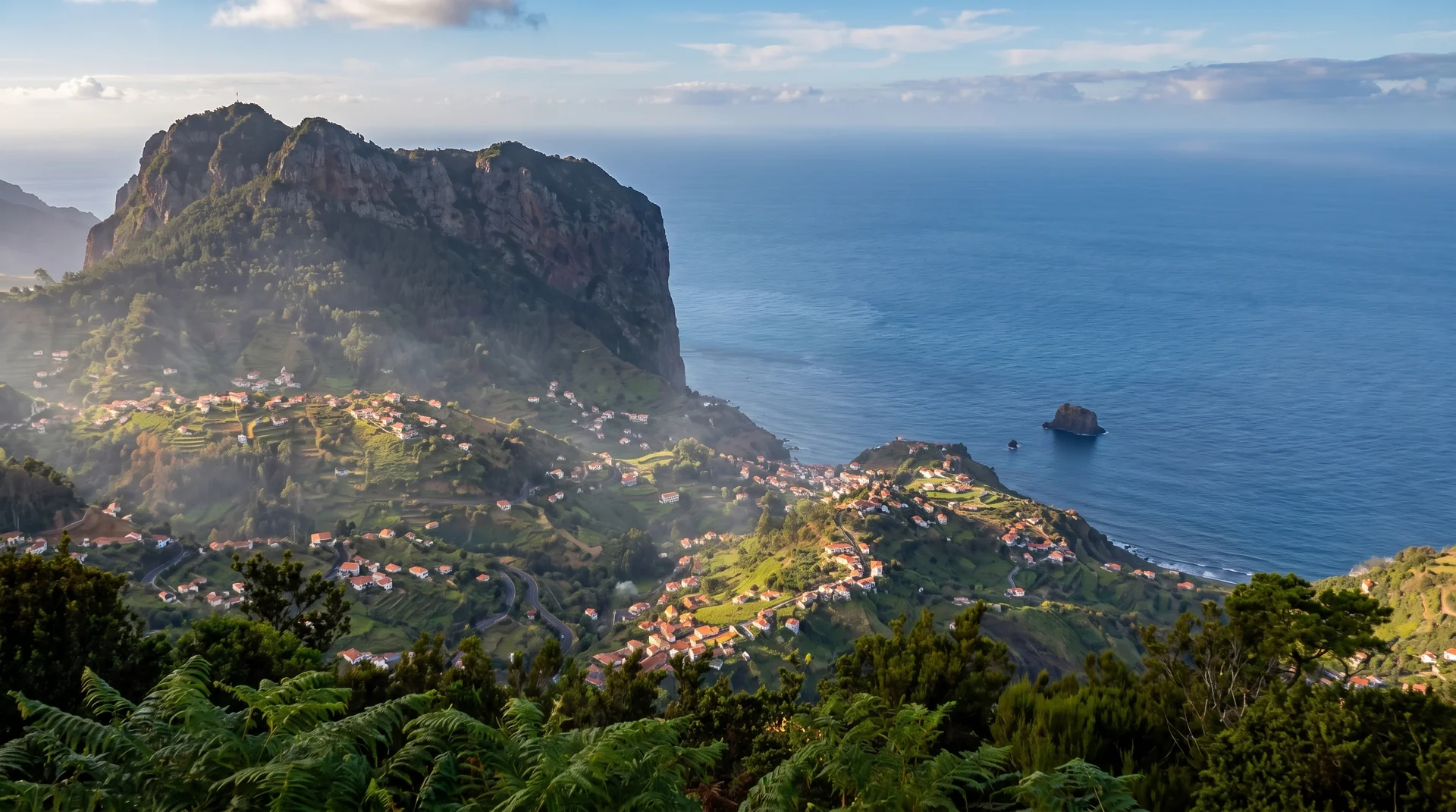 Portela viewpoint with Ribeira da Metade valley and north coast panorama, Madeira
