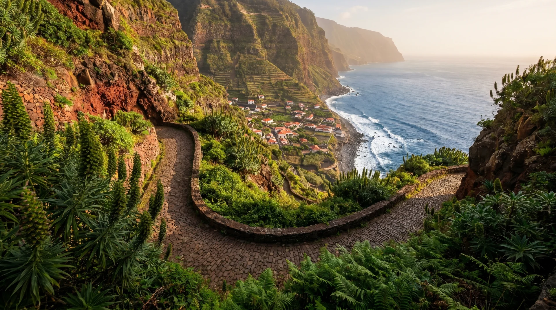 Caminho real cliffside descent to Paul do Mar fishing village, Madeira