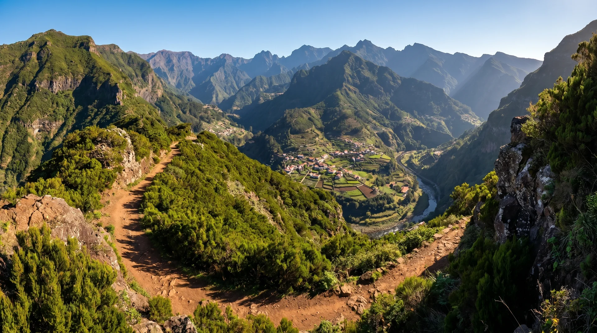 PR2 descent with Curral das Freiras valley panorama, Madeira
