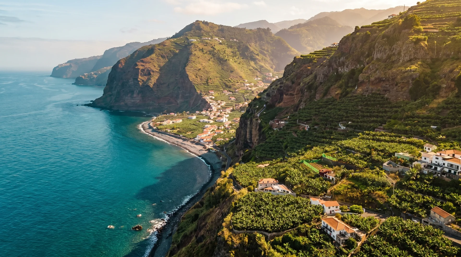 South coast cliffs and banana plantations, Madeira