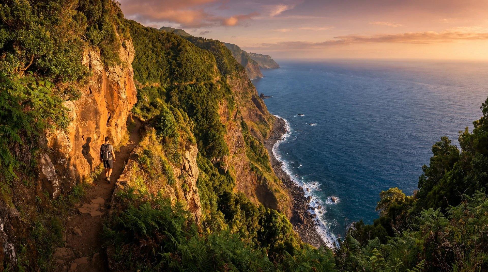 Vereda do Larano exposed coastal cliff trail above the Atlantic, northeast Madeira