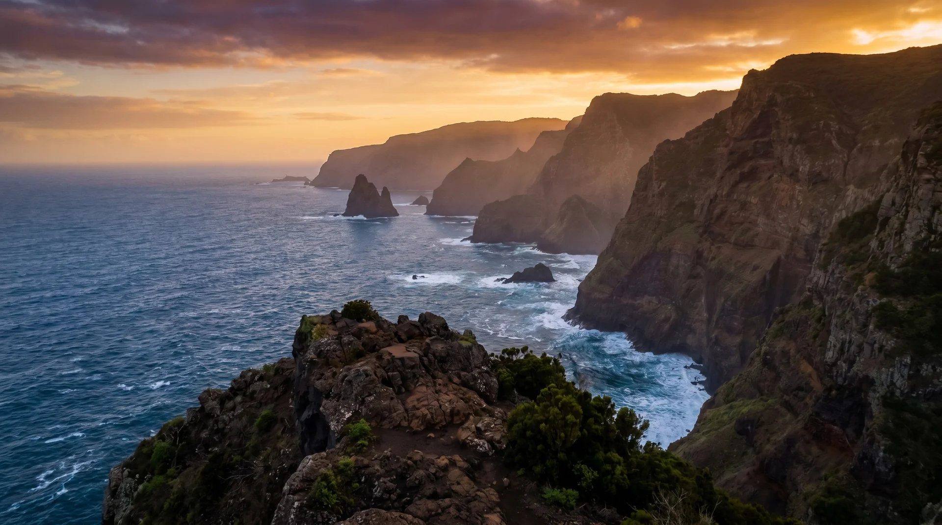 West coast volcanic sea cliffs near Porto Moniz, Madeira